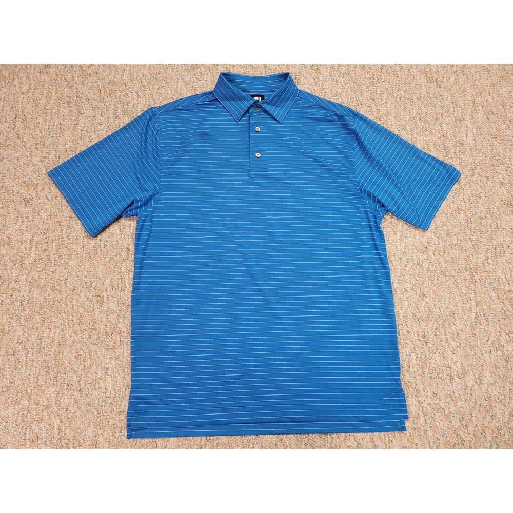 FootJoy Lisle Polo Shirt Mens Large Blue Stripe Golf Performance Stretch FJ